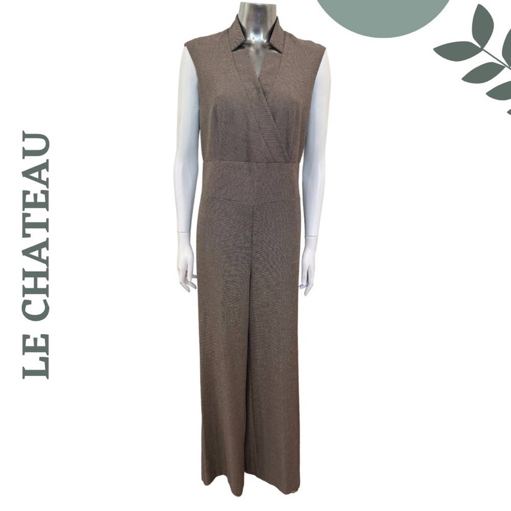 Le Chateau Sleeveless Jumpsuit Wide Leg Taupe Brown Small - Picture 3 of 10